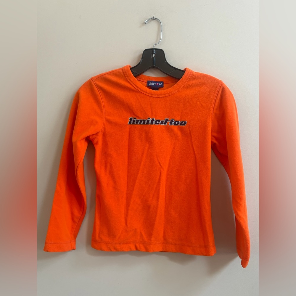 Limited Too Y2K Orange Fleece Logo Long Sleeve Shirt Top Vintage Kids Youth